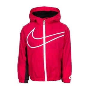Nike Kids‎ Pink Black Fleece Lined Windbreaker Hooded Jacket Size 6 5-6 YRS